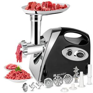 MULISOFT Electric Meat Grinder, Sausage Stuffer Maker 2800w Max, Meat Grinder Heavy Duty with Blade & 3 Plates & Kubbe Kit, Stainless Steel Meat Grinder for Home Kitchen Use (Black)