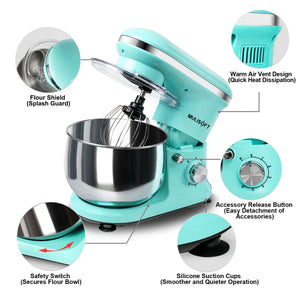 MULISOFT Stand Mixer, Electric Stand Mixer with 5.5-Quart Stainless Steel Bowl, 6-Speed Kitchen Mixer for Cake, Dough, and Food, Includes Whisk, Dough Hook, and Flat Beater, Blue